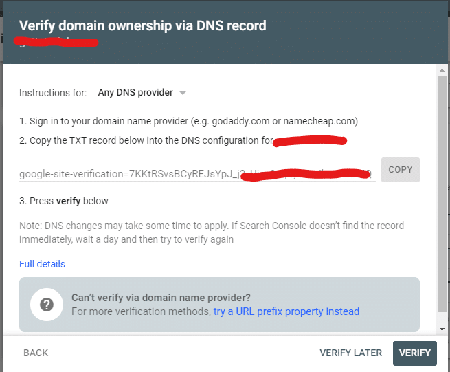DNS Verification Google Search Console